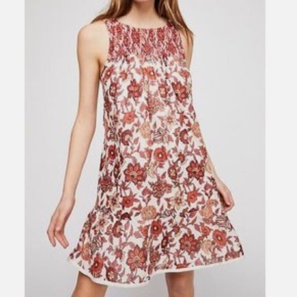 Free People Floral Cotton Swing Dress Sz L